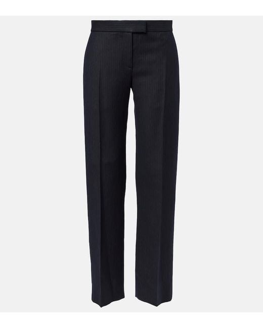 Khaite Blue Lenn Pinstripe Wool-Blend Straight Pants