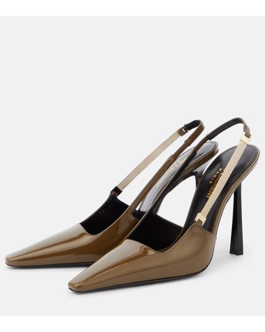 Saint Laurent Brown Blake 110 Patent Leather Slingback Pumps