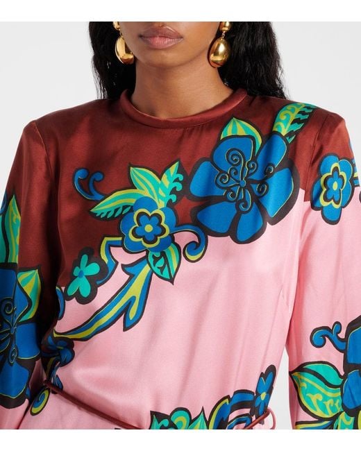 ALÉMAIS Blue Printed Silk Satin Maxi Dress