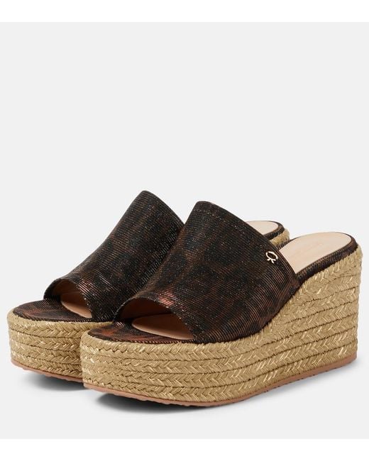 Gianvito Rossi Brown Leopard-Print Espadrille Wedge Mules