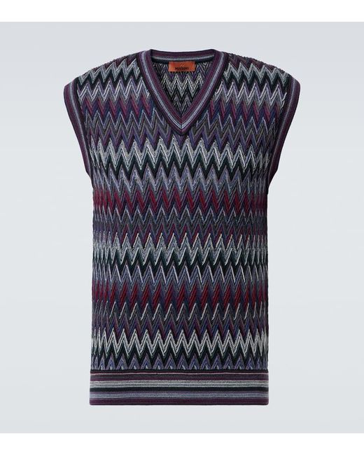 Missoni Blue Zigzag Wool Sweater Vest for men