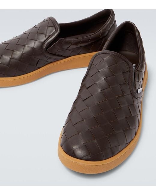 Bottega Veneta Brown Sawyer Intrecciato Leather Slip-On Shoes for men