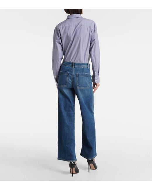 Nili Lotan Blue Megan Mid-Rise Wide-Leg Jeans