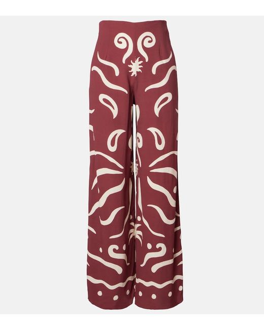 Cala De La Cruz Red Toya Printed Wide-Leg Pants