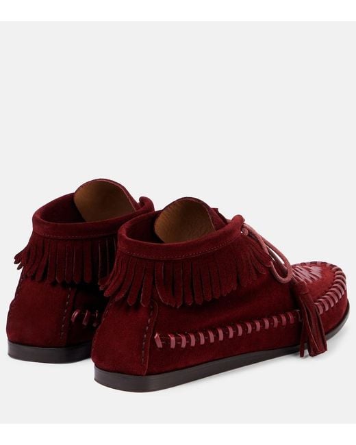 Isabel Marant Red Felsa Fringed Suede Loafers