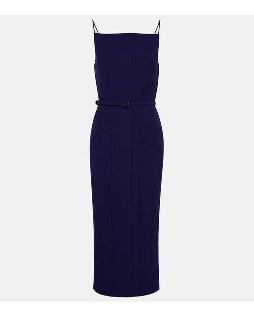 Roland Mouret Blue Belted Crepe Midi Dress