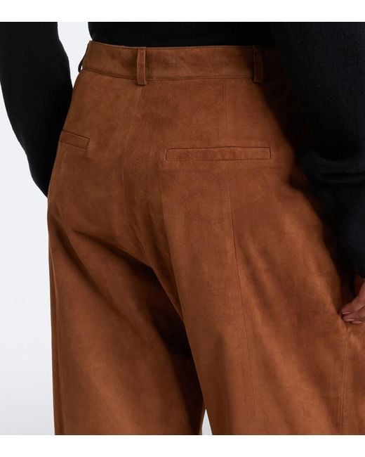 Arma Brown Dena Pleated Suede Wide-Leg Pants