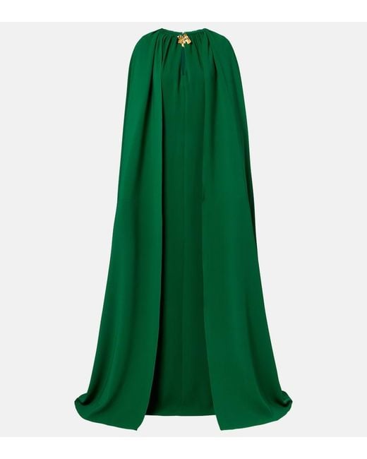 Oscar de la Renta Green Cyclamen Silk-Blend Georgette Kaftan