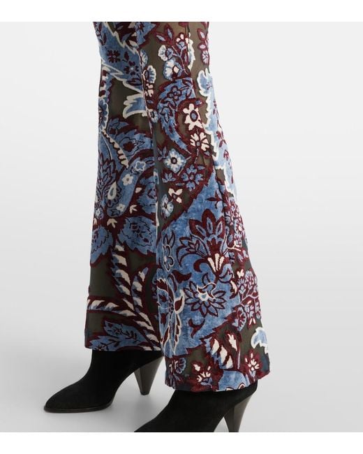 Etro Blue Floral Velvet Jacquard Flared Pants