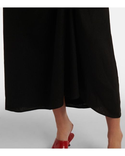 Sir Black Dorian Ruched Linen-Blend Midi Skirt