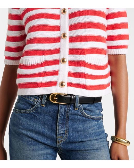 Jardin Des Orangers Red Striped Cotton And Cashmere Cardigan