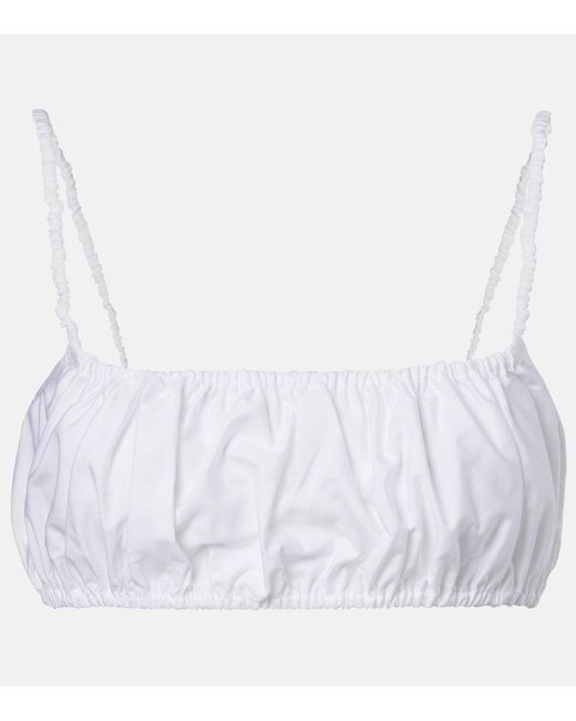 Alaïa White Ruched Cotton Bra Top
