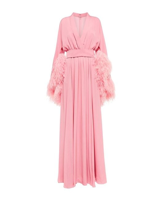 Elie Saab Feather-trimmed Silk Gown in Pink | Lyst
