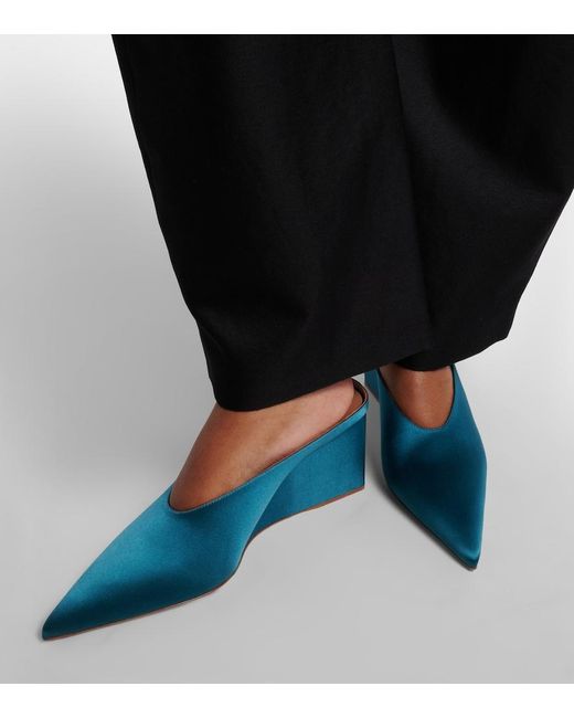 Alaïa Blue Cube Satin Wedge Mules
