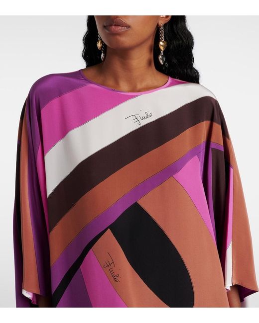 Emilio Pucci Pink Silk Printed Tie-Front Kaftan