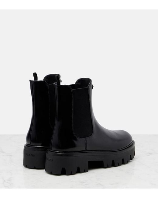 Prada Black Logo Leather Platform Chelsea Boots