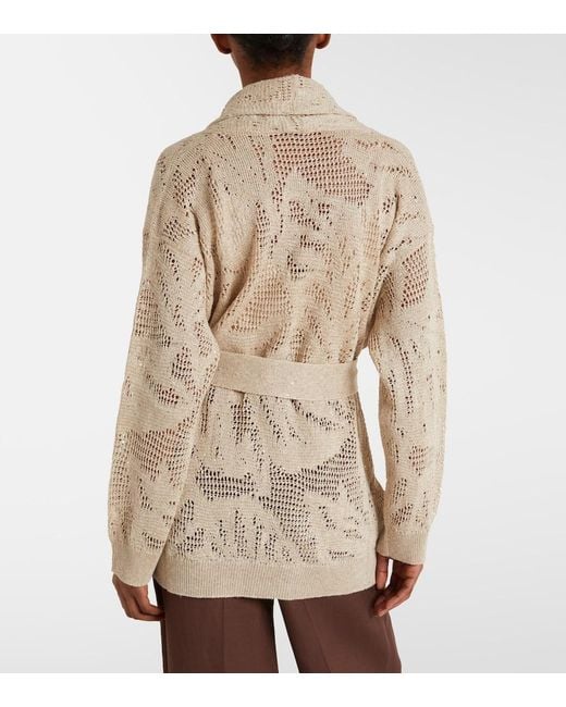 Brunello Cucinelli Natural Open-Knit Linen And Cotton Wrap Cardigan