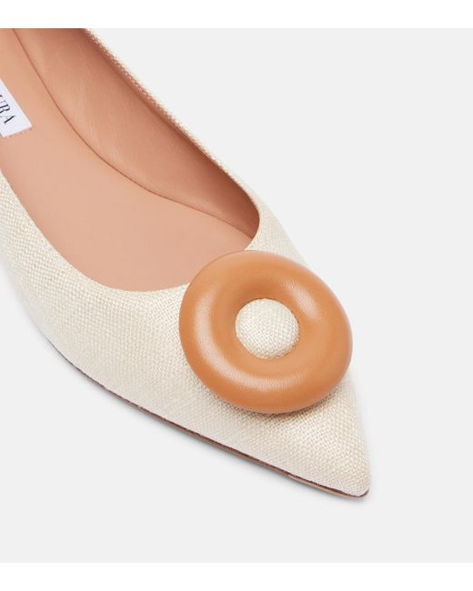 Aquazzura Brown Hoop Leather-Trimmed Ballet Flats