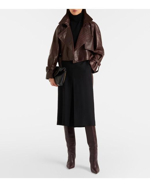 Nour Hammour Brown Hatti Croc-Effect Leather Jacket