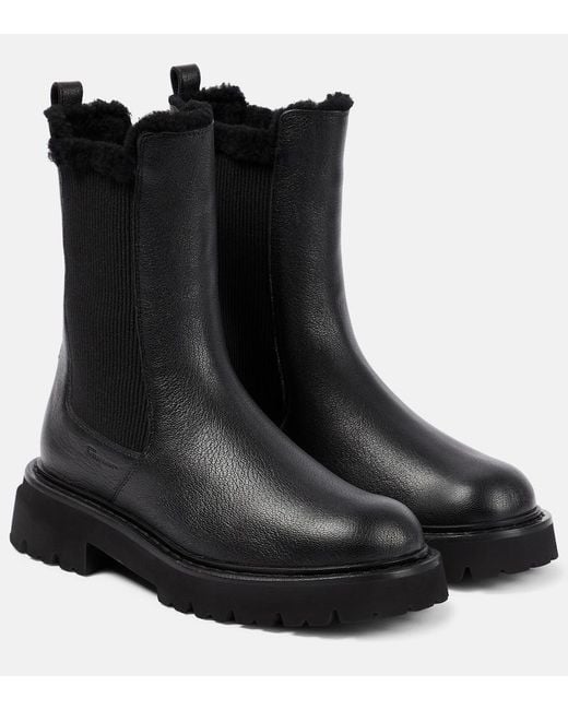 Ferragamo Black Leather Ankle Boots