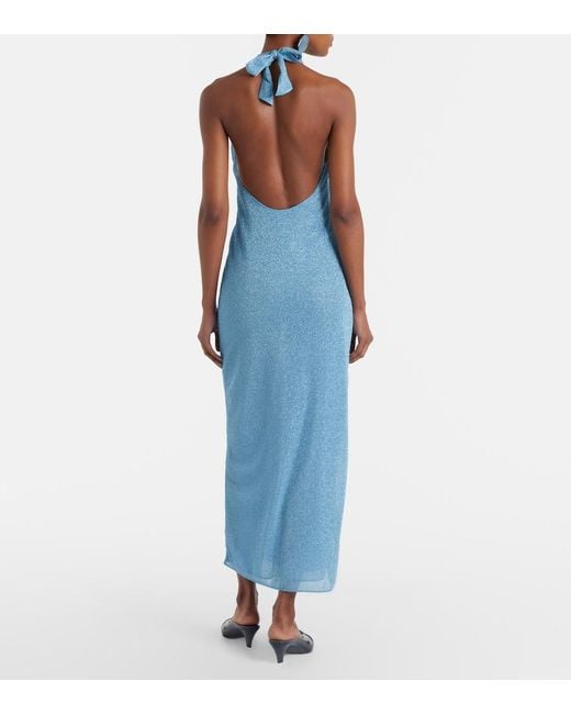Oseree Blue Lumiere Halterneck Maxi Dress