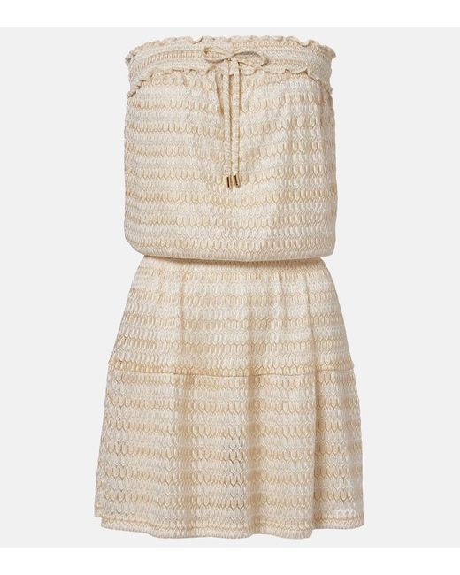 Melissa Odabash Natural Isla Off-Shoulder Lame Minidress