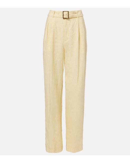 Polo Ralph Lauren Yellow Belted Linen Straight Pants