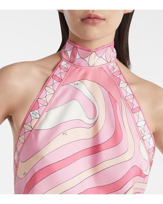 Emilio Pucci Pink Marmo Asymmetric Silk Maxi Dress