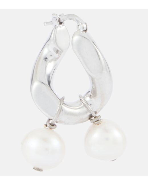 Jil Sander White Pearl Hoop Earrings