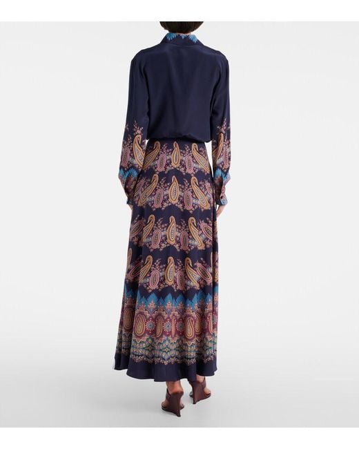 Etro Red Paisley Silk Maxi Skirt