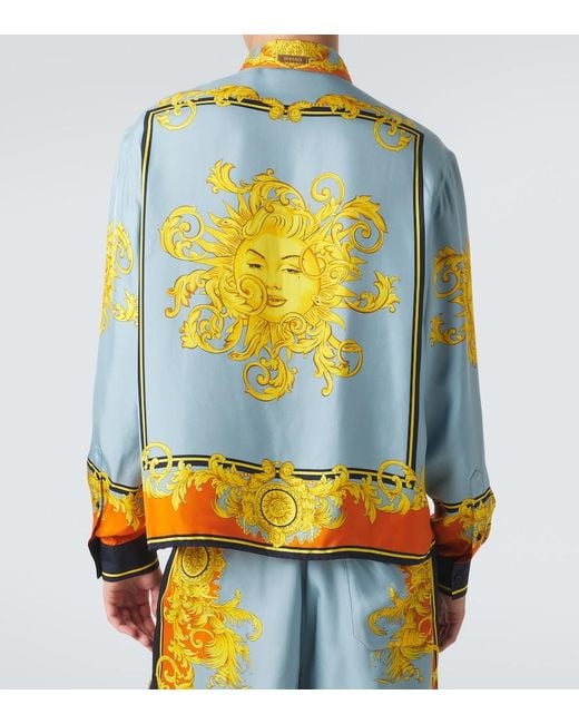 Versace Blue Printed Silk Shirt for men