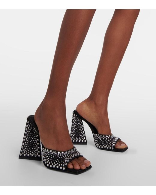 The Attico Black Devon Embellished Satin Mules