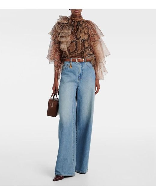 Zimmermann Brown Memento Ruffled Silk Blouse