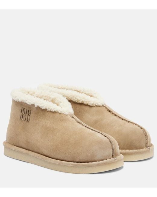Miu Miu Natural Shearling-Lined Suede Ankle Boots