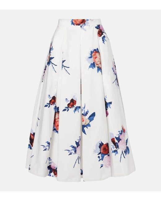 Erdem White Floral Cotton Poplin Midi Skirt