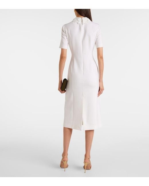 Oscar de la Renta White Lace-Trimmed Wool-Blend Midi Dress