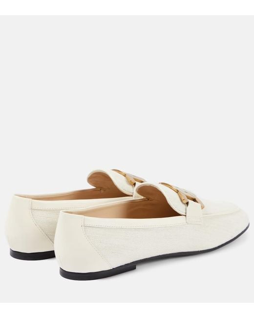 Tod's White Leather-trimmed Loafers