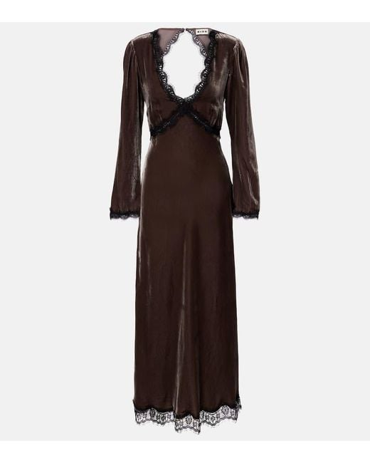 Rixo Brown Alesha Lace-Trimmed Velvet Midi Dress