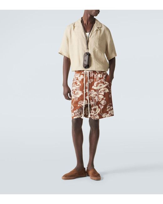 Commas Orange Floral Linen Bermuda Shorts for men