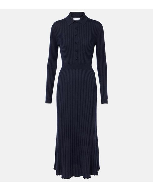 Gabriela Hearst Blue Ardor Ribbed-Knit Cashmere And Silk Polo Dress