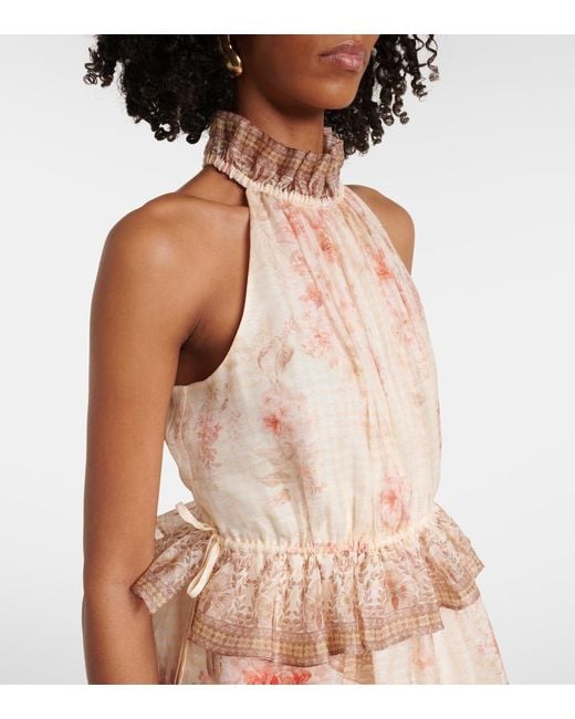 Zimmermann Natural Illuminate Floral Linen And Silk Midi Dress