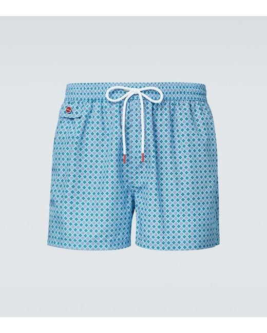 Kiton Blue Logo Printed Swim Trunks for men