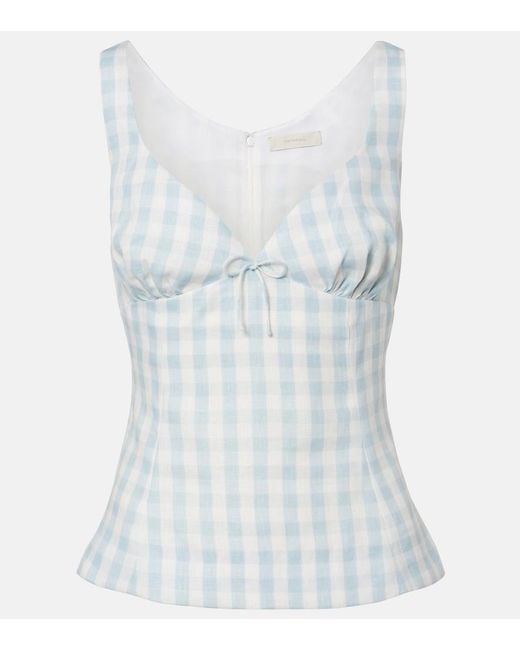 Faithfull The Brand Blue Martuba Gingham Linen Top
