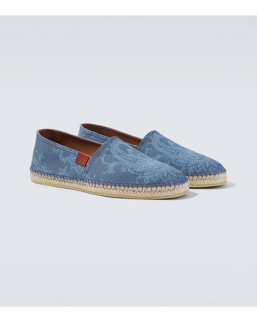 Etro Blue Paisley Gabardine Espadrilles for men