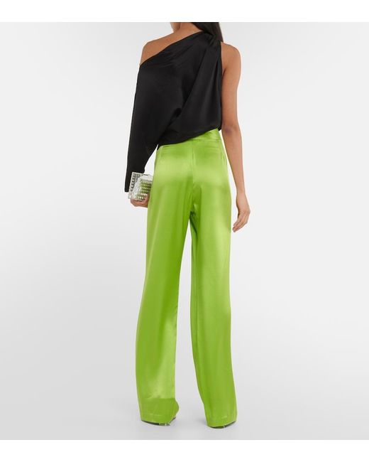 The Sei Black Draped One-Shoulder Silk Satin Top