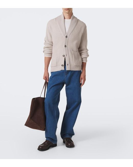 Allude Natural Ribbed-Knit Wool And Cashmere Cardigan for men