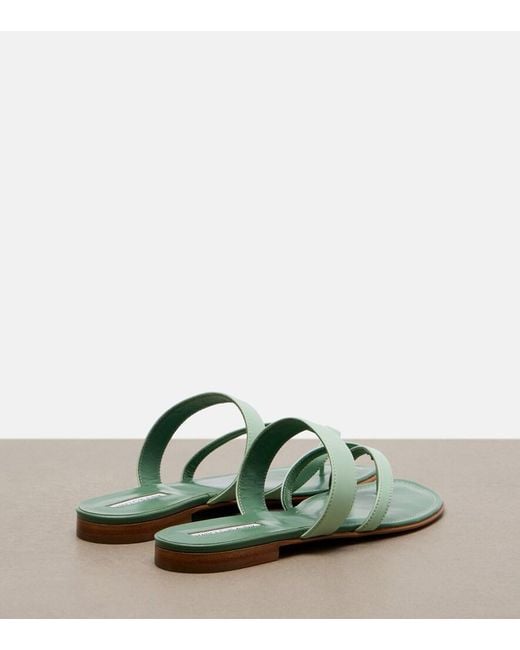 Manolo Blahnik Green Susa Leather Sandals