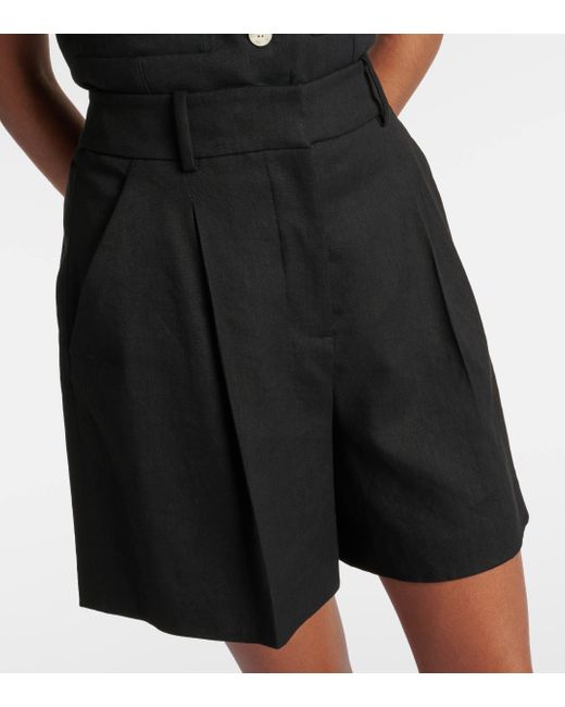 Veronica Beard Black Noemi High-rise Linen-blend Shorts