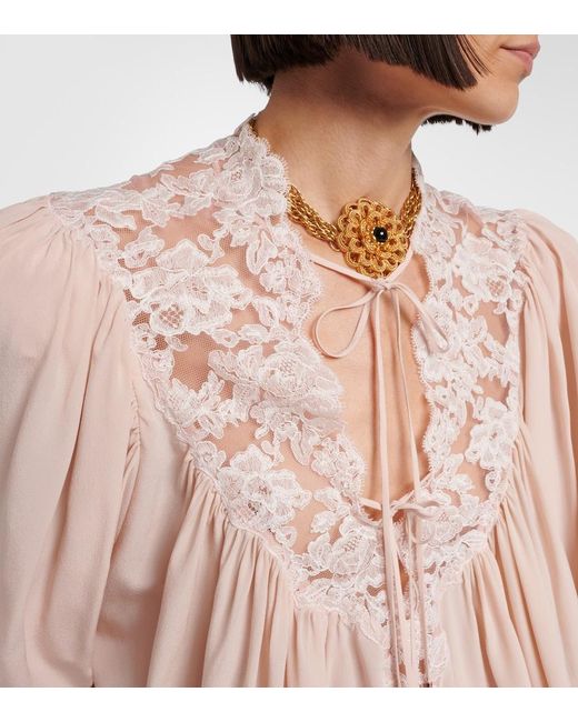 Chloé Natural Lace-Trimmed Silk Crepe De Chine Blouse