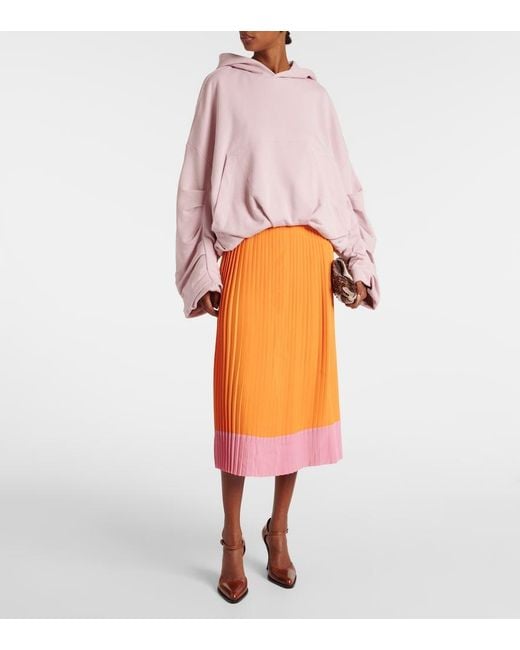 Dries Van Noten Orange Colorblocked Pleated Midi Skirt